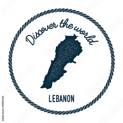 Vintage discover the world rubber stamp with Lebanon map. Hipster style nautical postage stamp, with round rope border. Vector illustration.