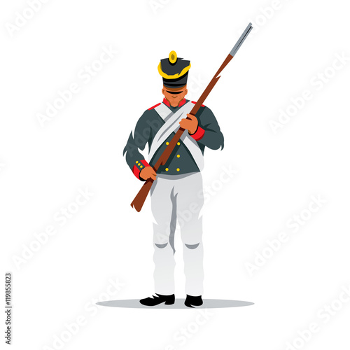 Vector Russian ancient soldier at Borodino Cartoon illustration.