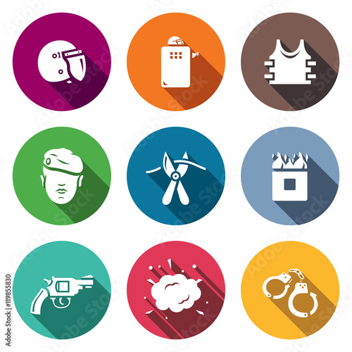 Vector Set of Special Forces Icons. Uniform, Soldier, Sabotage, Obstacle, Course, Weapon, Undermining, Arrest.