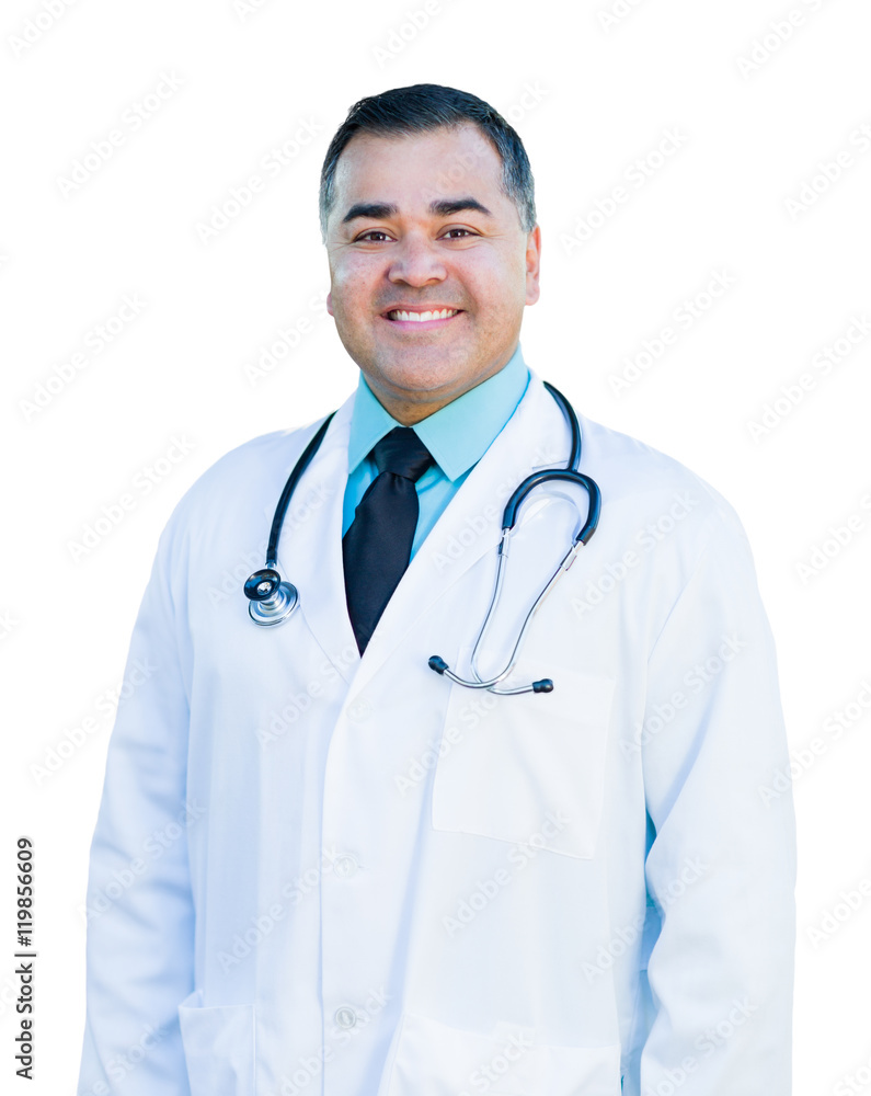 Attractive Hispanic Male Doctor or Nurse on White Attractive Hispanic Male Doctor or Nurse on White