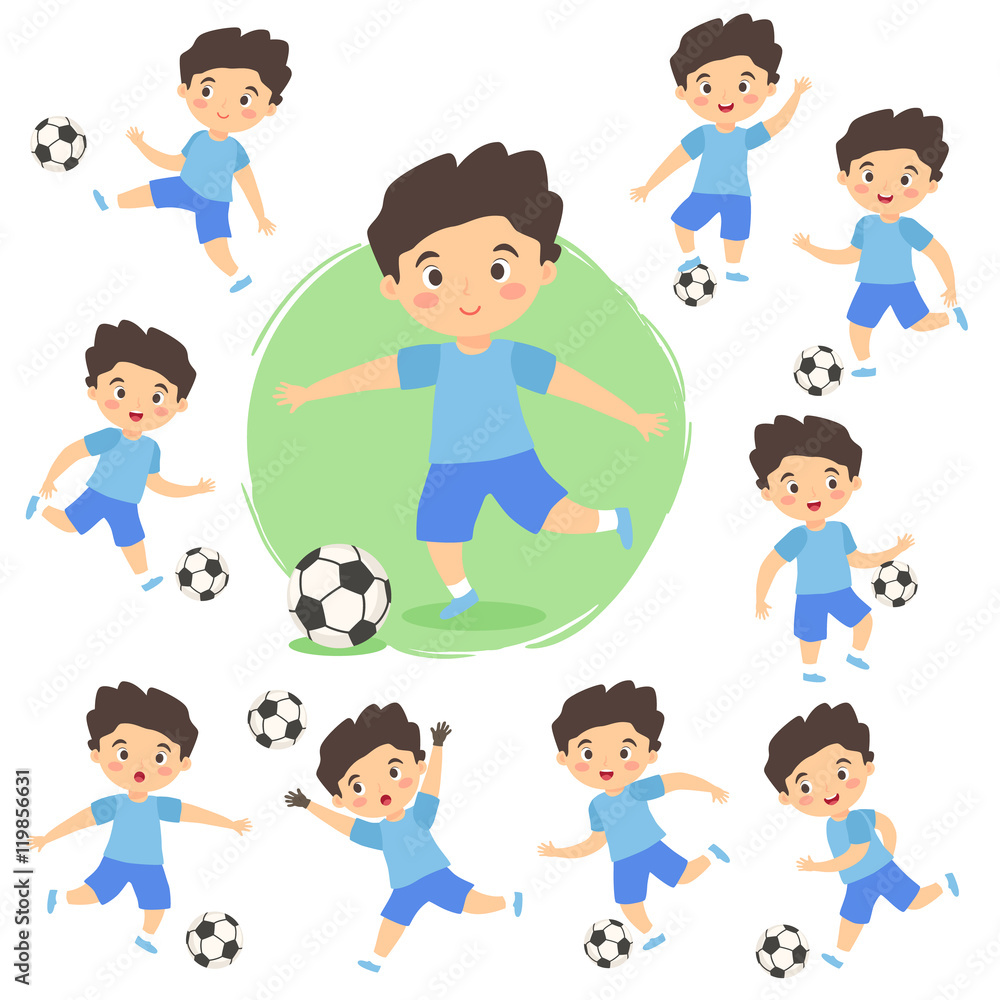 Set of Boy Kid Playing Football Soccer Vector illustration Set of Boy Kid Playing Football Soccer Vector illustration