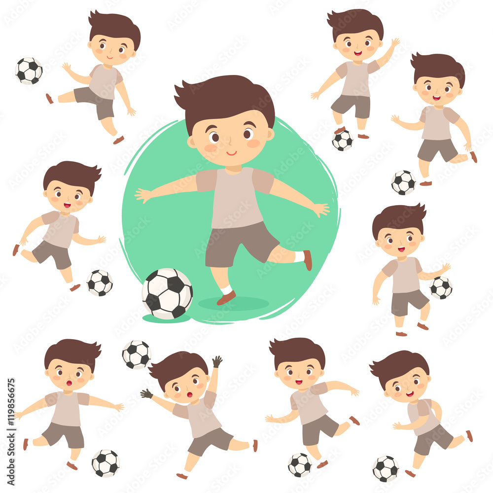 Set of Boy Kid Playing Football Soccer Vector illustration Set of Boy Kid Playing Football Soccer Vector illustration