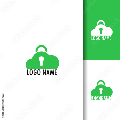 Padlock cloud lowercase flat logo design template