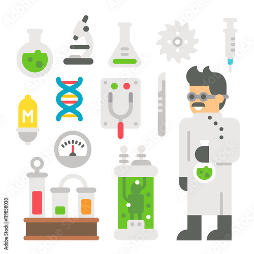 Flat design mad scientist item set