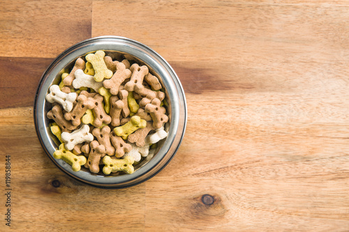 Dog food shaped like bones.