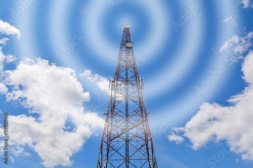 Принти на полотні Communication tower,  mobile  radio signal visualisation, cell site,  cell tower, cellular telephone site antenna or aerial waves