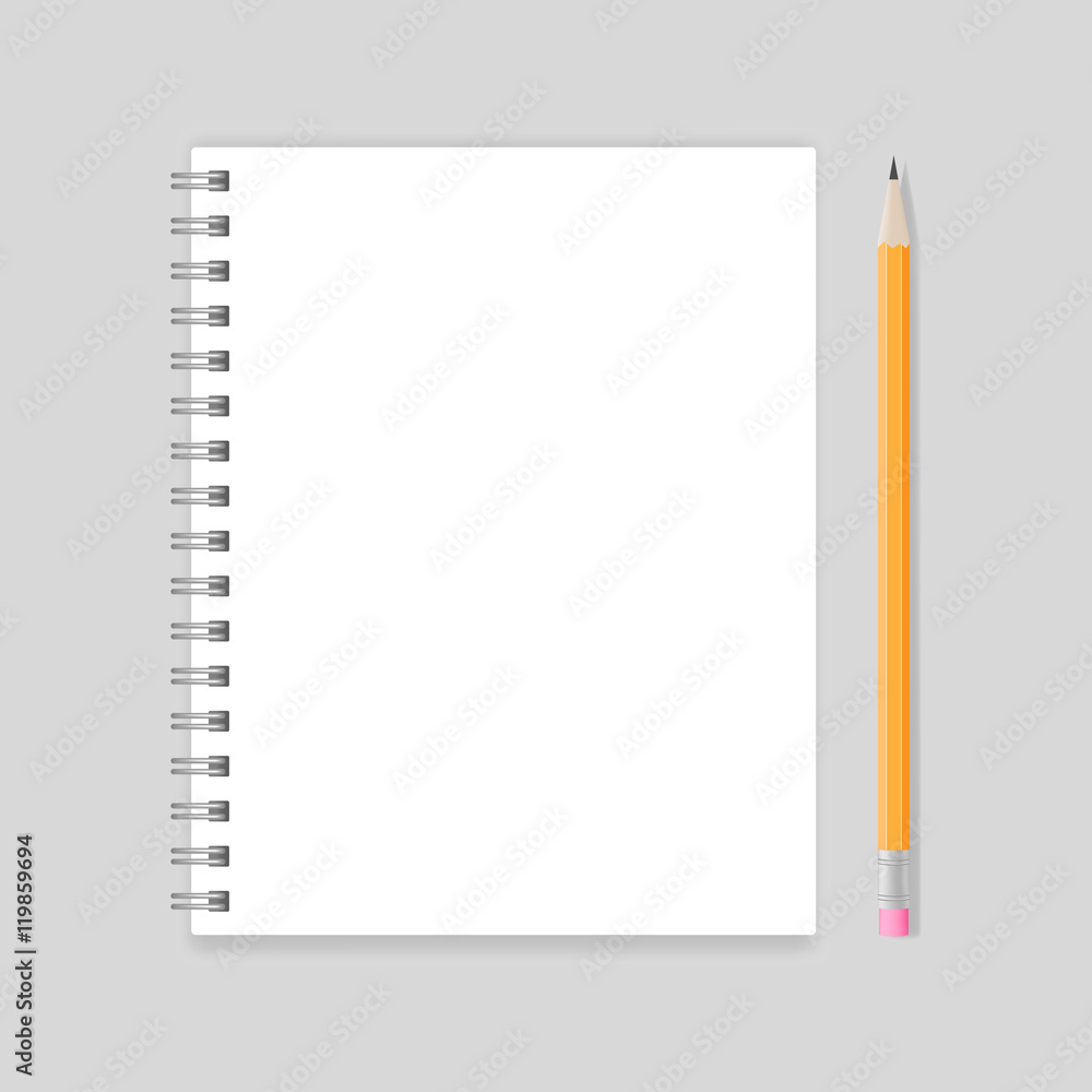Fototapeta Blank realistic spiral notebook mockup with pencil