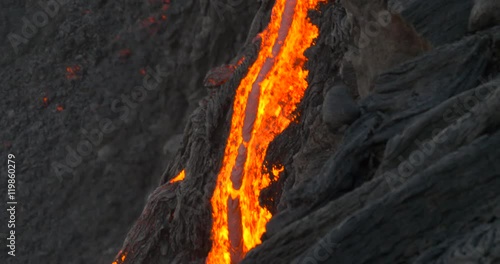 Hawaiian Lava flow from Kilauea volcano Hawaii. Lava stream flowing in real-time from Kilauea volcano around Hawaii volcanoes national park, USA.