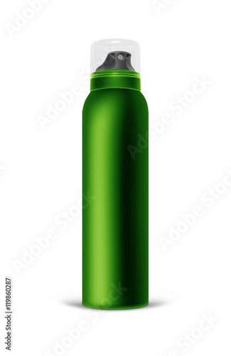 Green blank aluminum spray can isolated