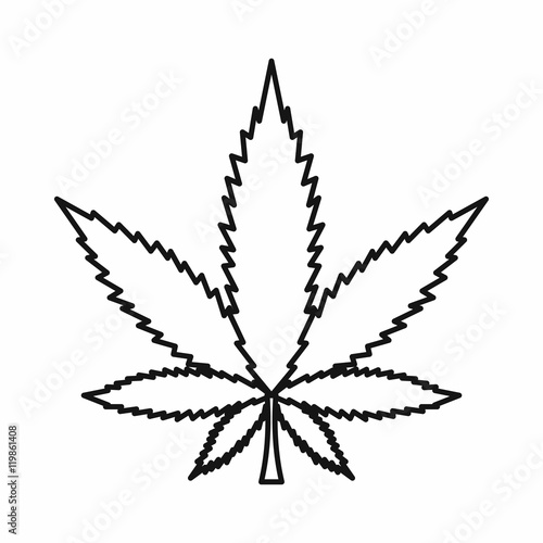 Cannabis marijuana leaf icon in outline style isolated on white background. Vector illustration