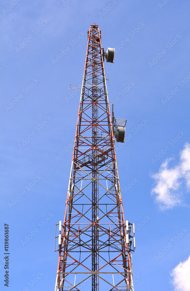 Mobile phone tower. Mobile phone network. Cell site or cell tower, cellular telephone site, electronic communications equipment, radio mast, cellular network digital signal processors. Mobile phone tower. Mobile phone network. Cell site or cell tower, cellular telephone site, electronic communications equipment, radio mast, cellular network digital signal processors.