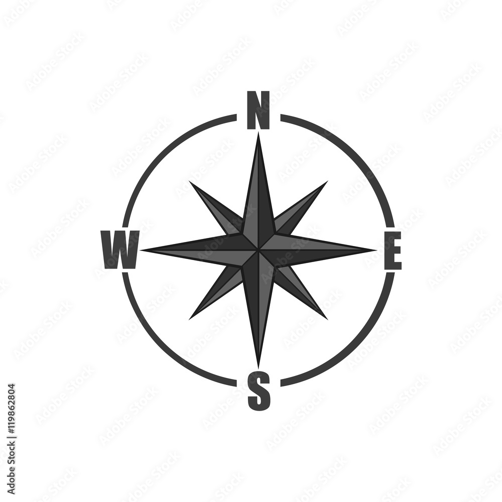 Fototapeta premium Sign of compass icon in black monochrome style isolated on white background. Navigation symbol. Vector illustration