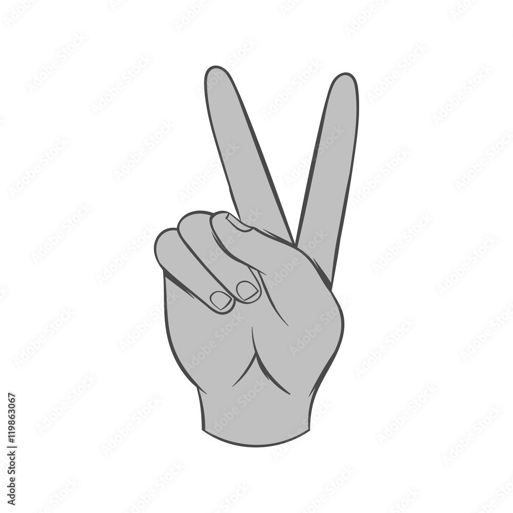 Gesture victoria icon in black monochrome style isolated on white background. Gestural symbol. Vector illustration Gesture victoria icon in black monochrome style isolated on white background. Gestural symbol. Vector illustration