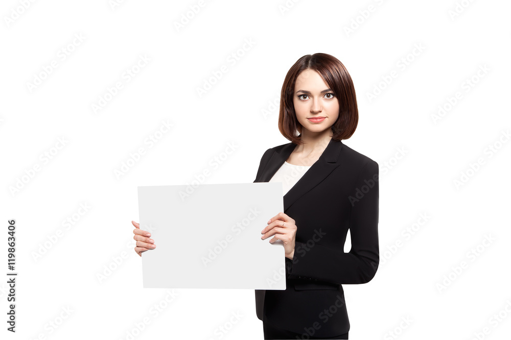 Business Woman Holding Blank Placard Business Woman Holding Blank Placard