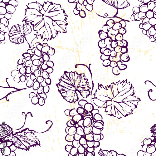 Ink hand drawn seamless pattern with grape