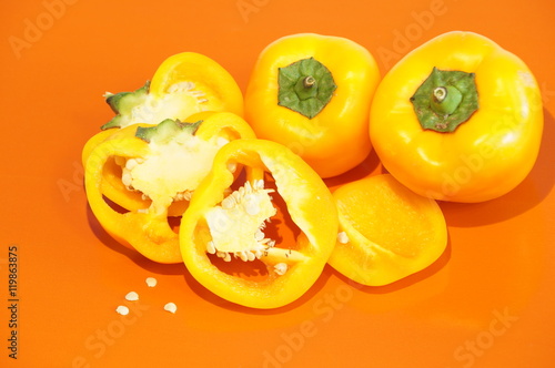   Yellow pepper isolated on a colorful background. Vegetables isolated on background.