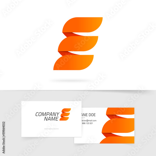 Abstract elegant orange letter E logo isolated on white background in fire style, concept of power energy sign, elegance geometric brand ribbon, creative trendy element design