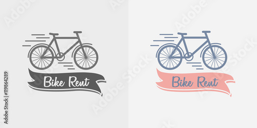 Vector label, logo or symbol of bike rent company. Color and monochrome
