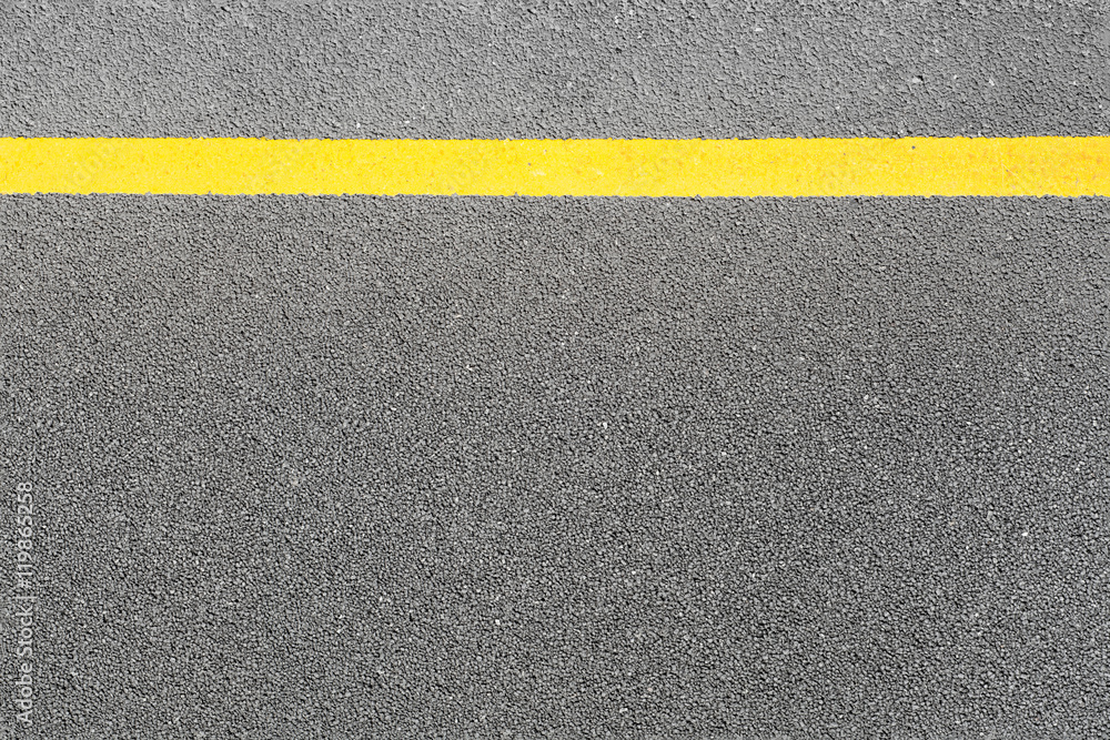Fototapeta premium Black asphalt tarmac road or street and yellow line on top view