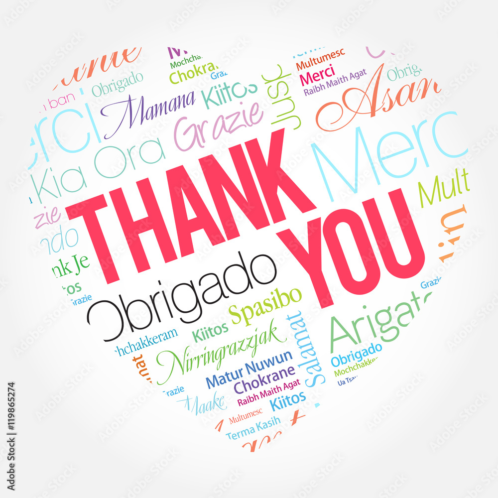 Thank You Love Heart Word Cloud in different languages, concept ...