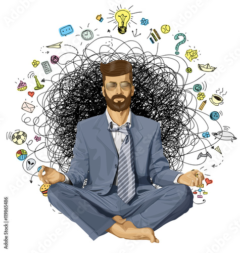 Businessman Hipster in Lotus Pose Meditating ORIGINAL-