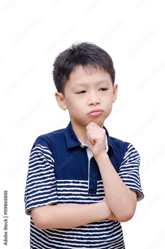Young asian boy thinking over white background Young asian boy thinking over white background
