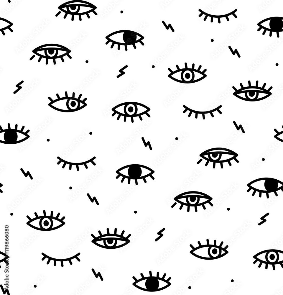 Seamless pattern in the style of psychedelic eyes.