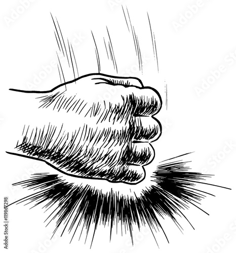 faust hand auf den tisch schlagend