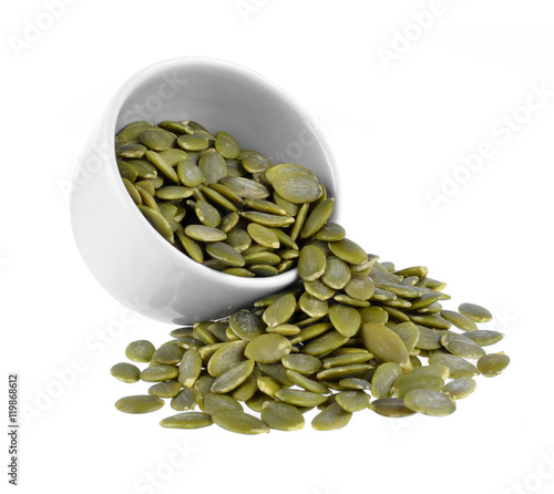 Pumpkin seeds on a white background