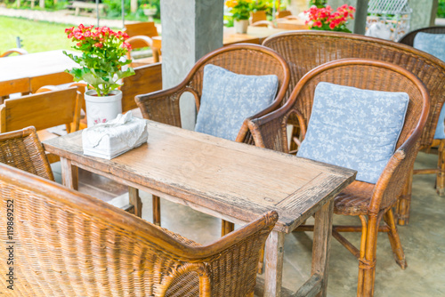 Tables and Chair in outdoor cafe restaurant .
