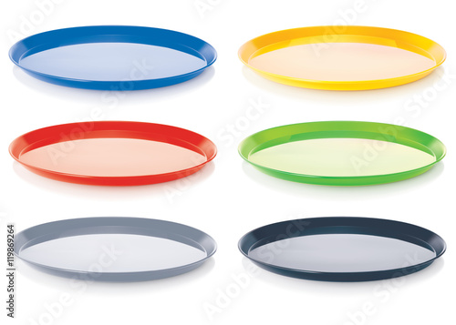 Empty tray set. 3D vector illustration