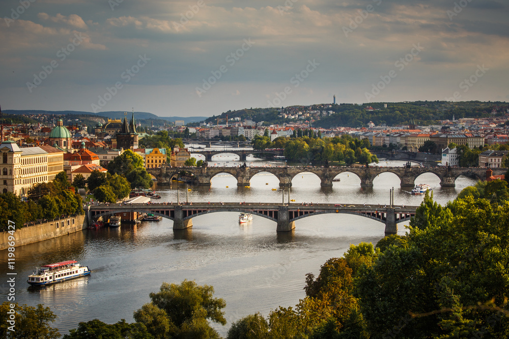 Prague with its splendid bridges over the Vltava river