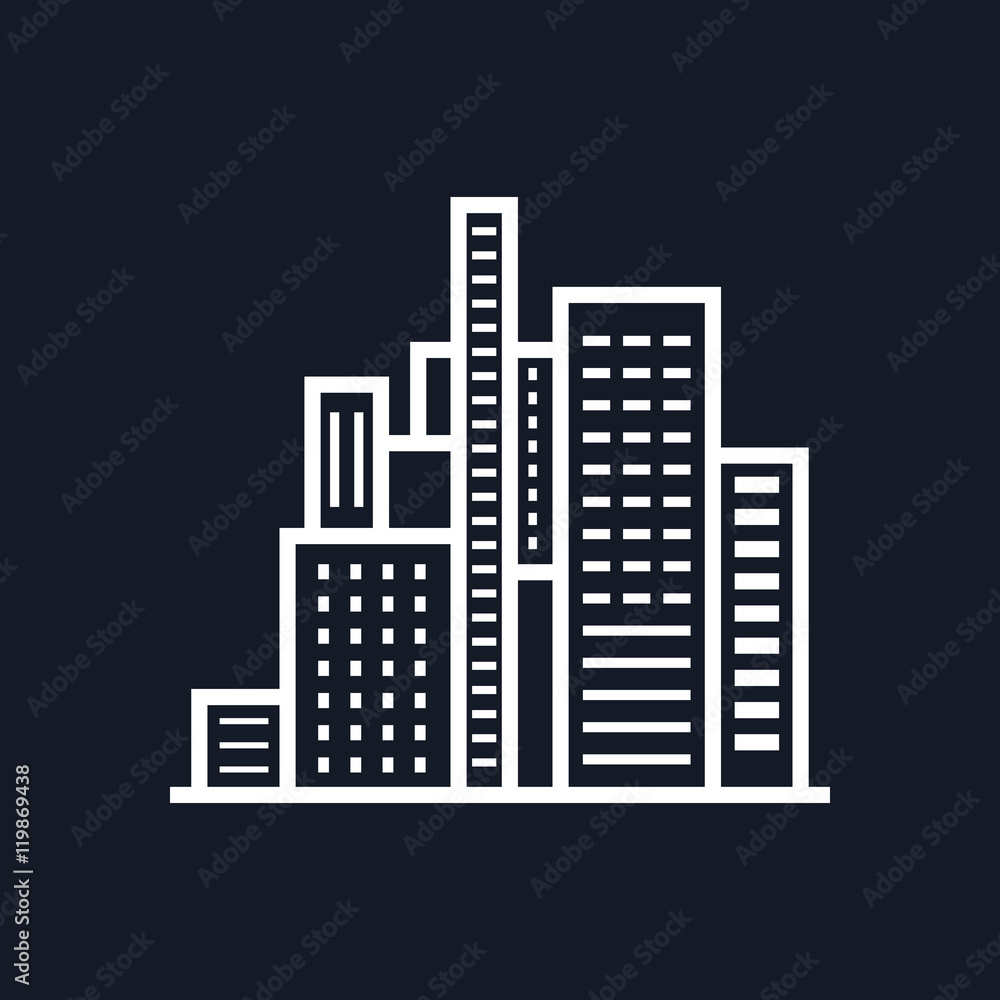 Modern Buildings, Business Center, Isolated on Black Background, Vector Illustration