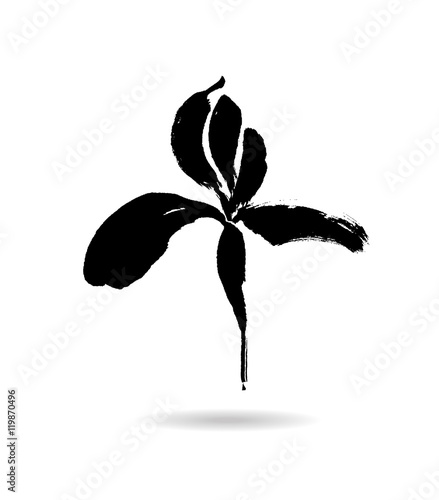 Vector flower logo. Floral background. Stylized calligraphic ink iris.