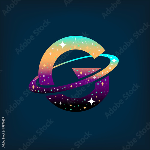 Abstract letter G logo with Space logo.Observatory,tourism,galaxy,moon,satellite,alien,Planet,astronaut.Interesting design template for your company logo