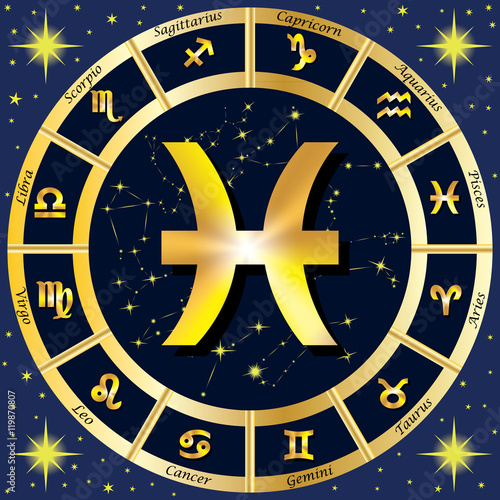 Zodiac Signs, Zodiac constellations. In the center of the sign o