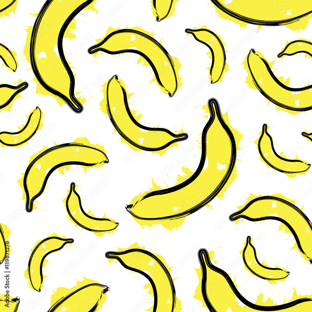 Yellow sketch bright banana seamless pattern