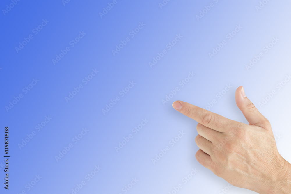 Hand - Zeigefinger auf blauem Hintergrund Hand - Zeigefinger auf blauem Hintergrund
