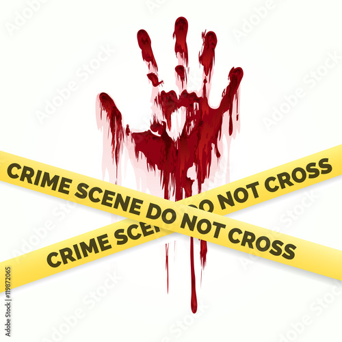 Bloody handprint and police crime scene scotch vector isolated on white background