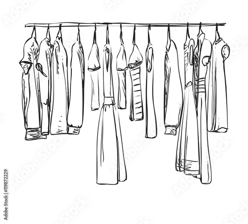 Hand drawn wardrobe sketch. Clothes.