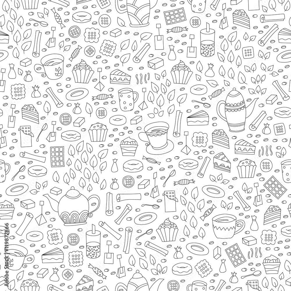 Seamless pattern with hand drawn sketchy tea theme Seamless pattern with hand drawn sketchy tea theme