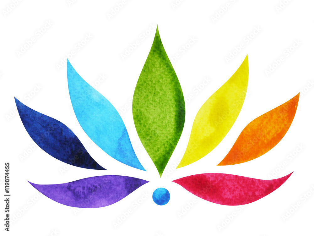 Fototapeta premium 7 color of chakra sign symbol, colorful lotus flower, watercolor