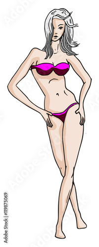 Fictieve vrouw in roze bikini
