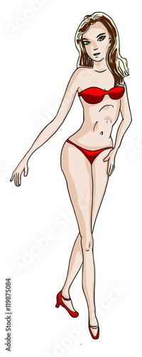 Fictieve vrouw in rode bikini