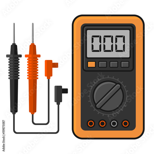 Digital multimeter. Electrical Measuring Instrument Voltage Amperage Ohmmeter and Power. Vector