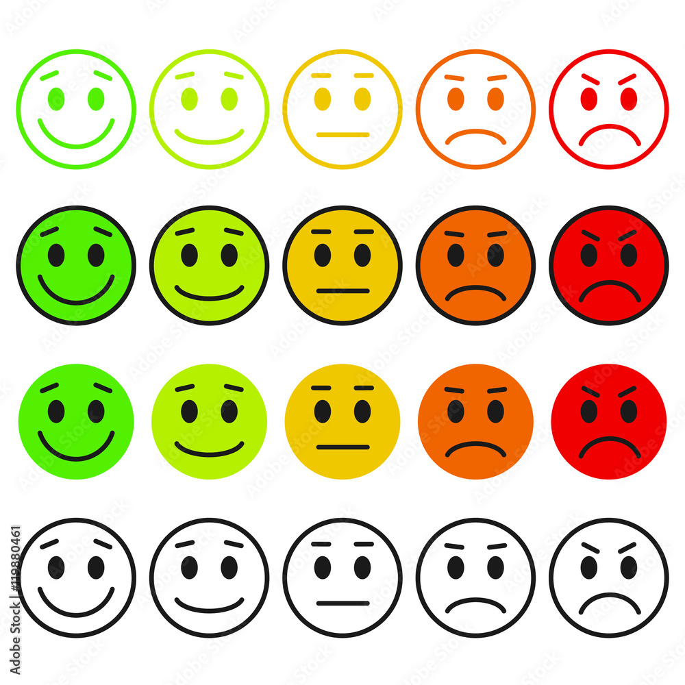 Set of Emoticons. Emoji rank, level, load. Excellent, good, normal, bad ...