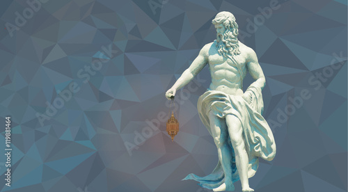 Ancient Roman statue carry lantern with polygon background. Vector polygon illustration.
