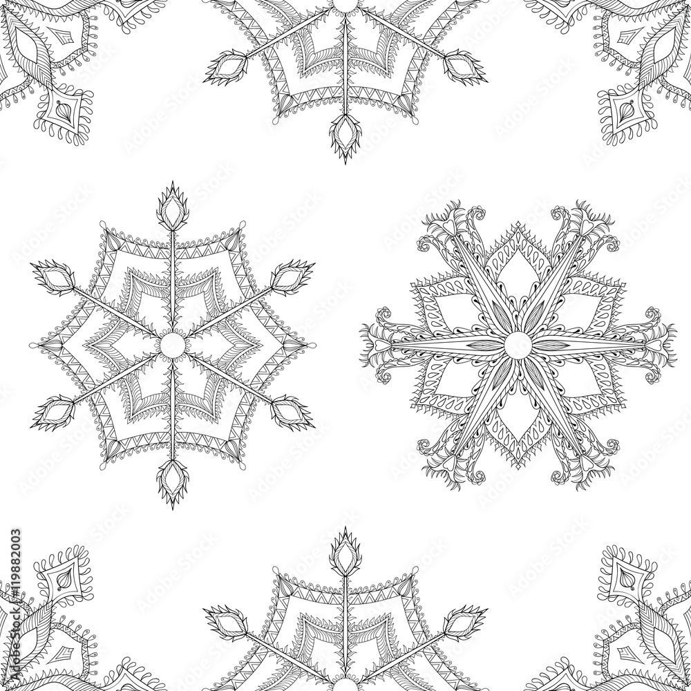 Zentangle Winter Snowflakes Seamless Pattern For Christmas New Stock
