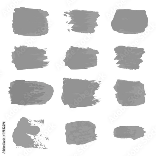 Vector brush stroke paint abstract on white background set hand drawing design art, gray color grunge texture frame for banner, label 