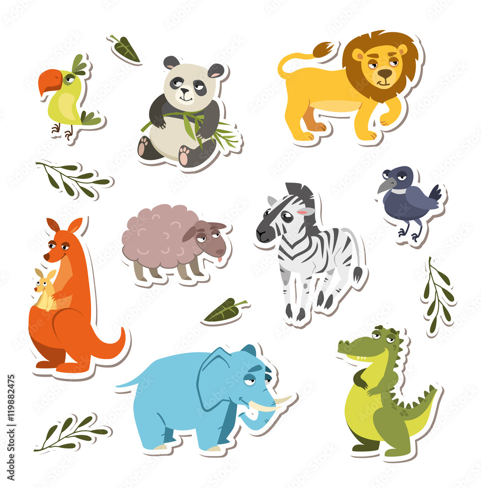set of cute vector animals. stickers for children set of cute vector animals. stickers for children
